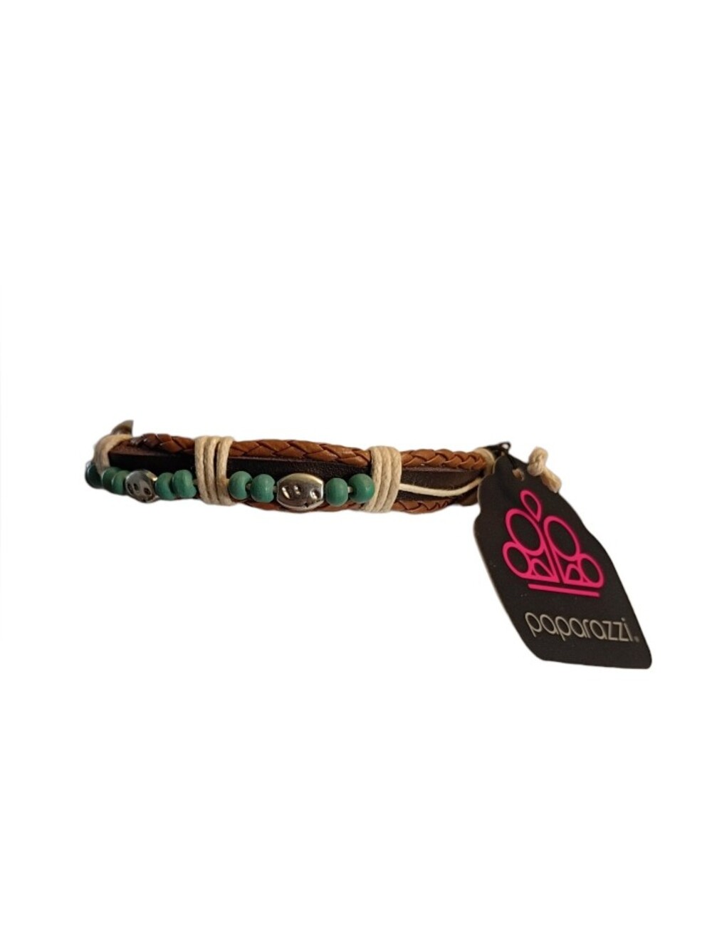 NWT Paparazzi Braided Beaded Faux Leather Cord Bracelet, Adjustable Tie
